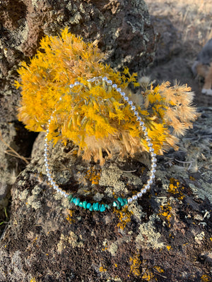 Silver beaded turquoise choker
