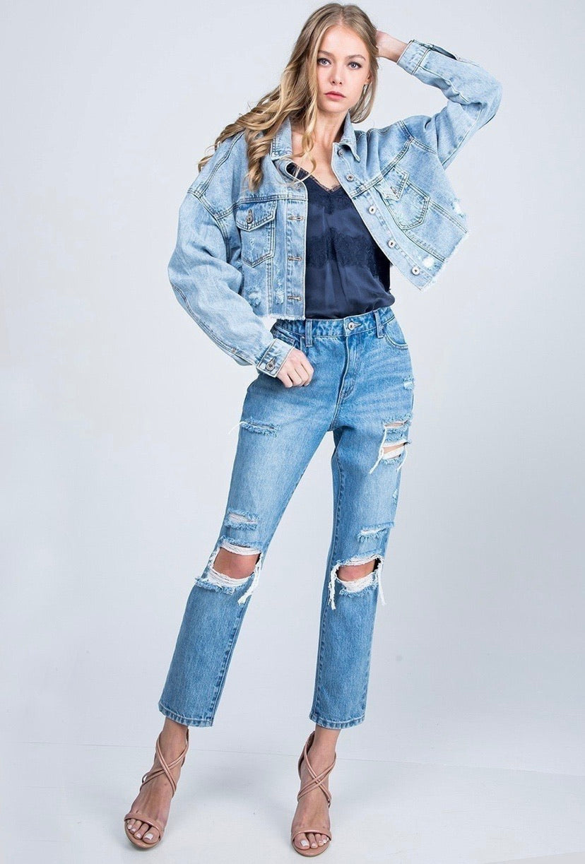 Distressed Cropped Jacket