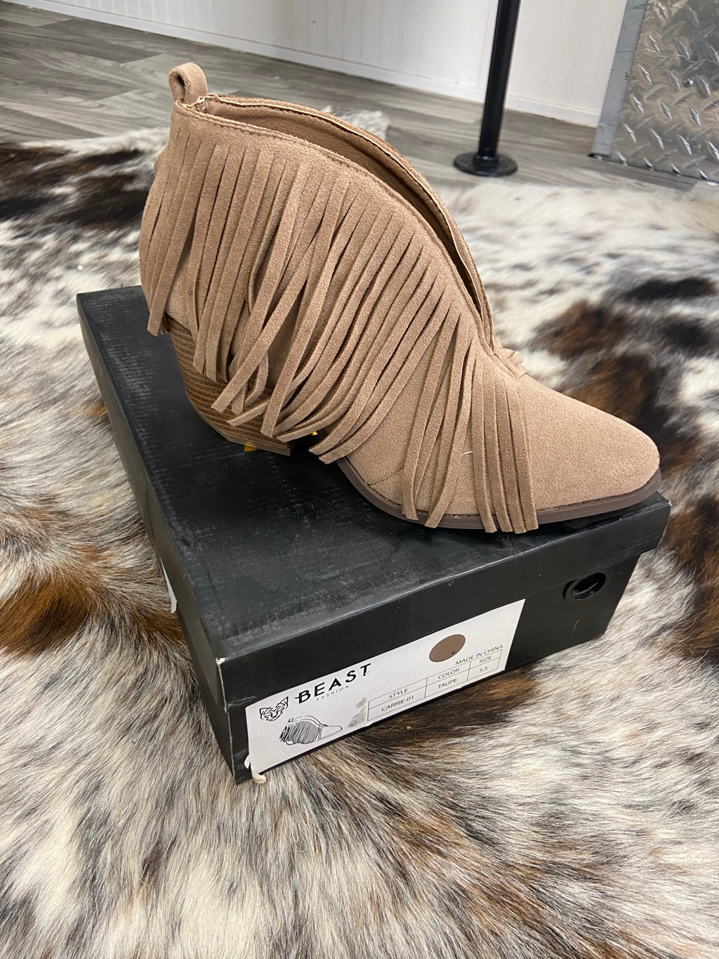 Taupe Fringe Booties